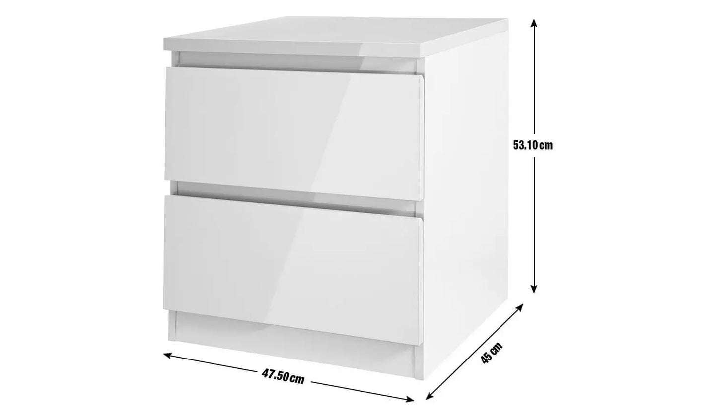 Assembled Habitat Jenson 2 Drawer Bedside Table - White Gloss